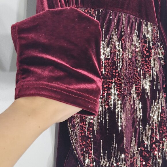 Emery Rose Burgundy Sequin Embellishments Long Sleeve Velvet Top Plus Size XL - Picture 4 of 12